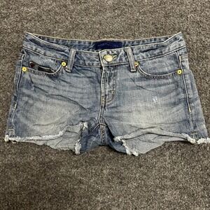 Martin + Osa Shorts Womens Size 27 Blue Denim Cutoff Low Rise Raw Hem Frayed